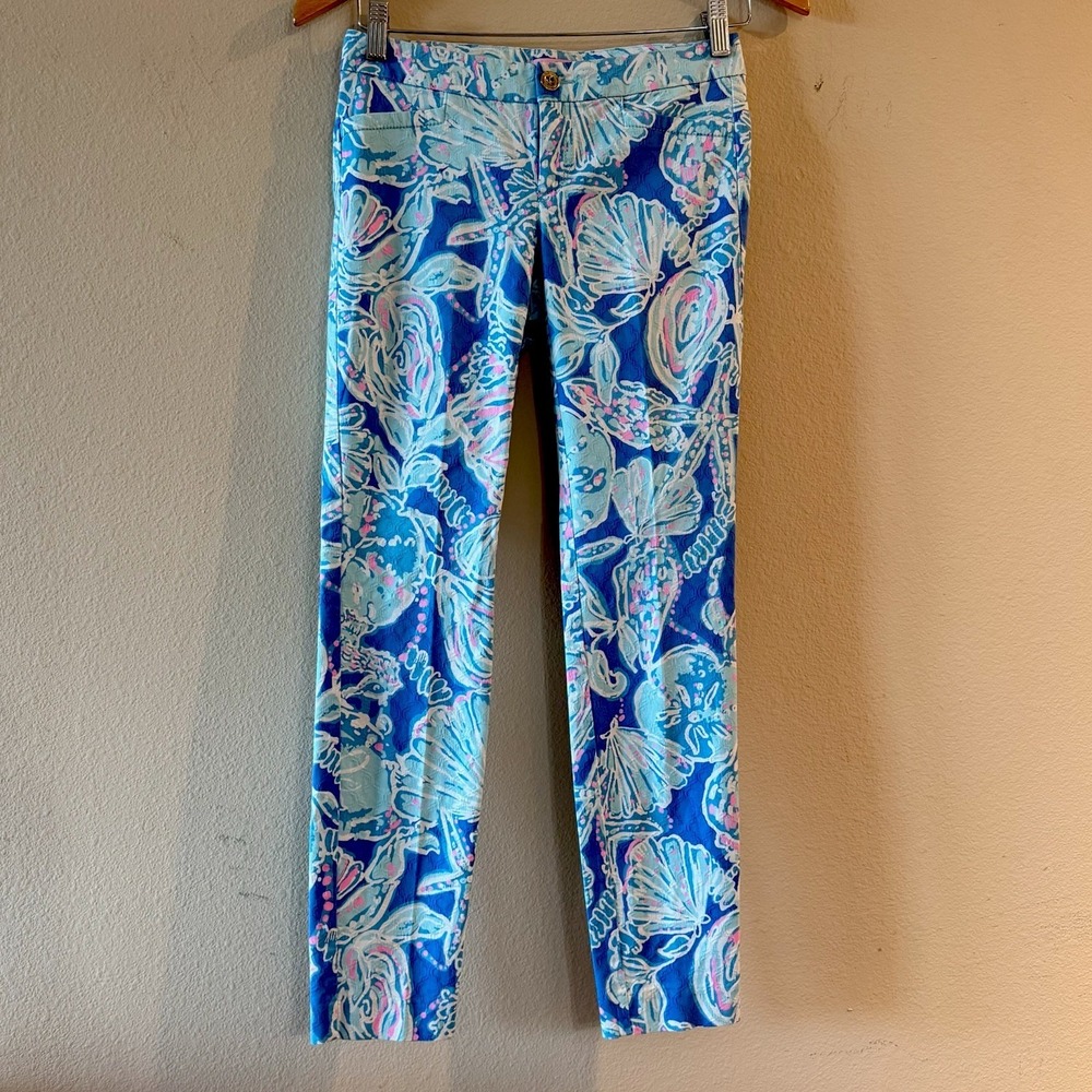 Lilly Pulitzer Kelly Skinny Ankle Pants Bay Blue Into The Deep Starfish Shell 00